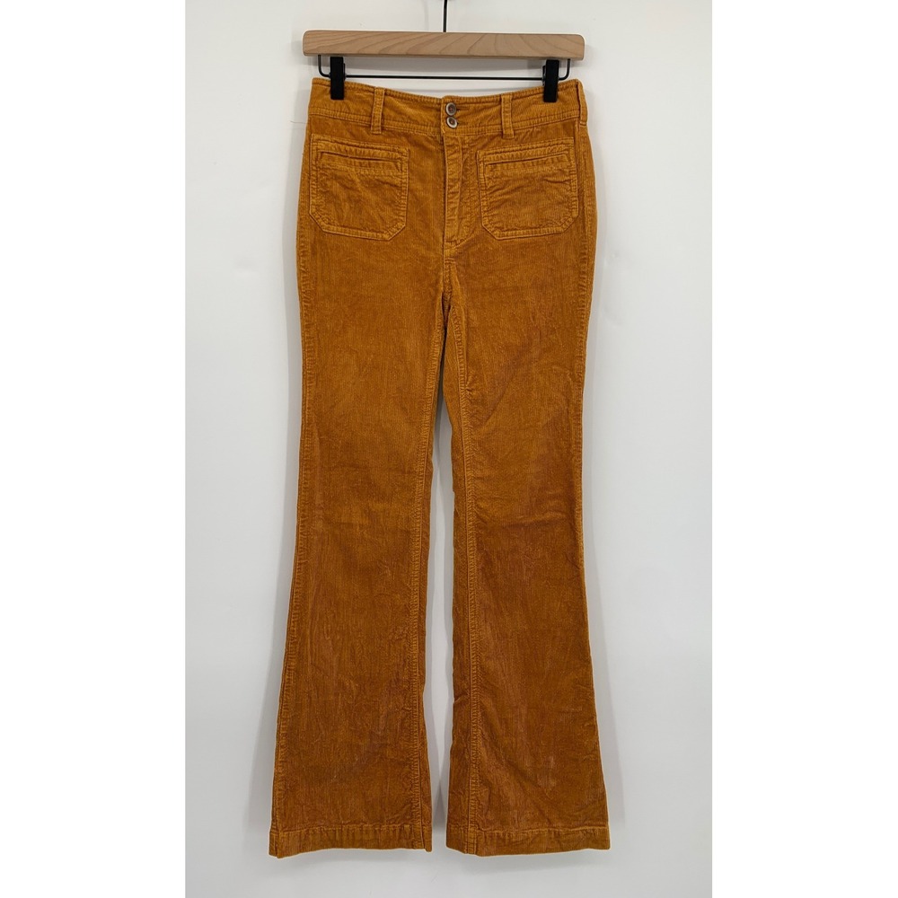 Pilcro Anthropologie Corduroy Pants Womens 25 Orange Brown Flare Patch Pockets
